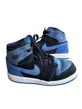 Jordan 1 Retro Toddler Sneakers Shoes High OG Blue Black Streetwear Kids Sz 9C